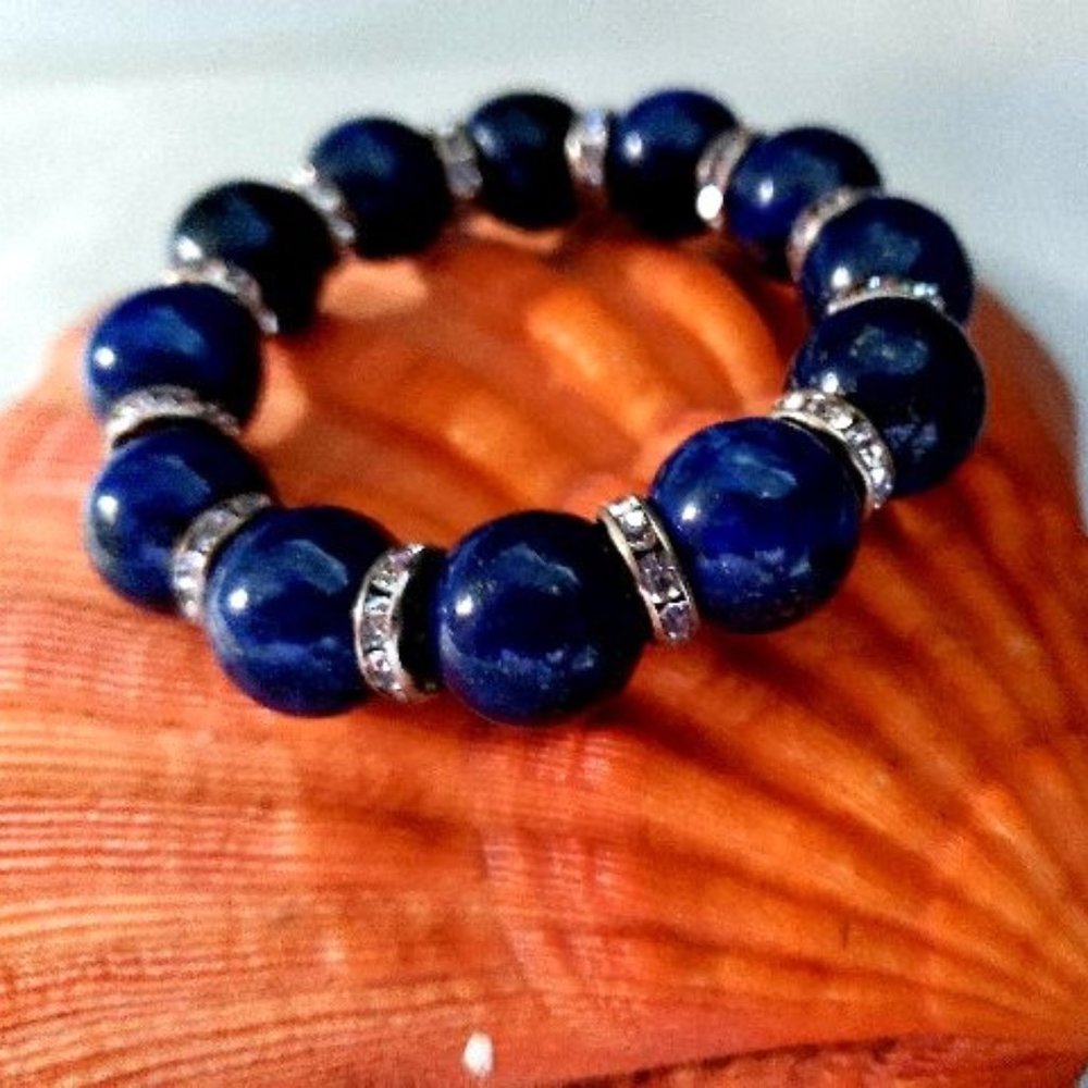 Blue lapis bracelet with rhinestone spacers - Picture 2 of 5